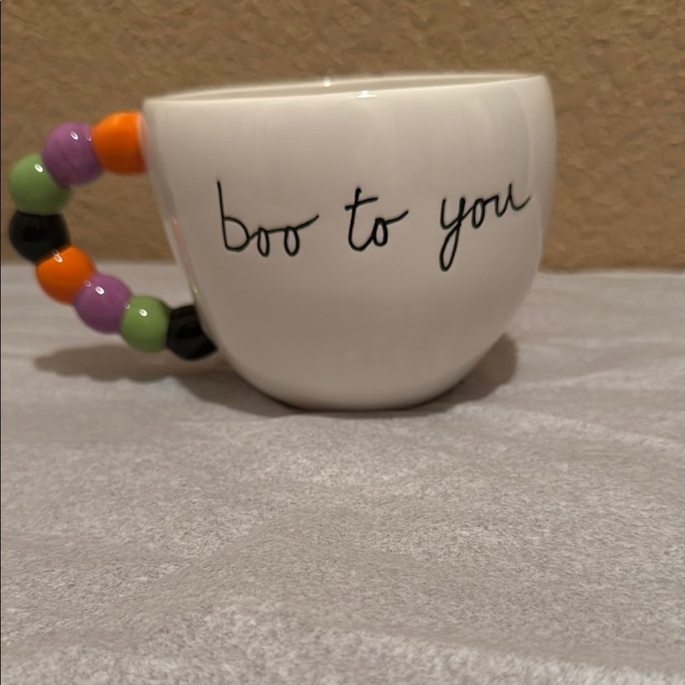 NWOT Sandra Magamen “Boo To You” Halloween White Ceramic Mug with Beaded Handle